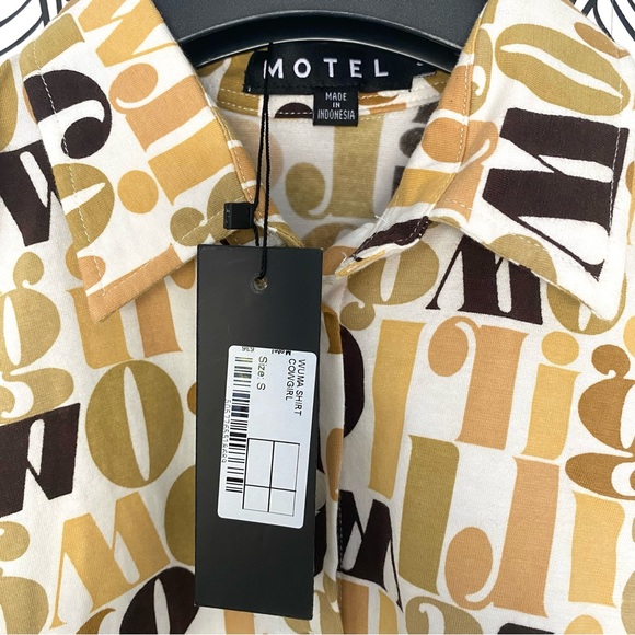 Motel Cream Brown Cowgirl Cropped Jersey Shirt - Picture 3 of 4